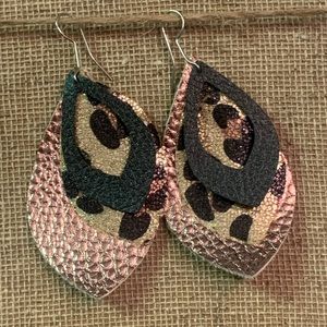 Pink Black and Cheetah Print Earrings